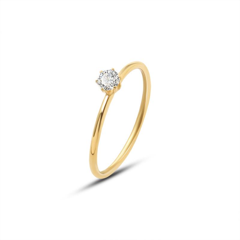 Korean Ins Style Small Diamond Pinky Ring, 18k Gold-Plated Titanium Steel A160