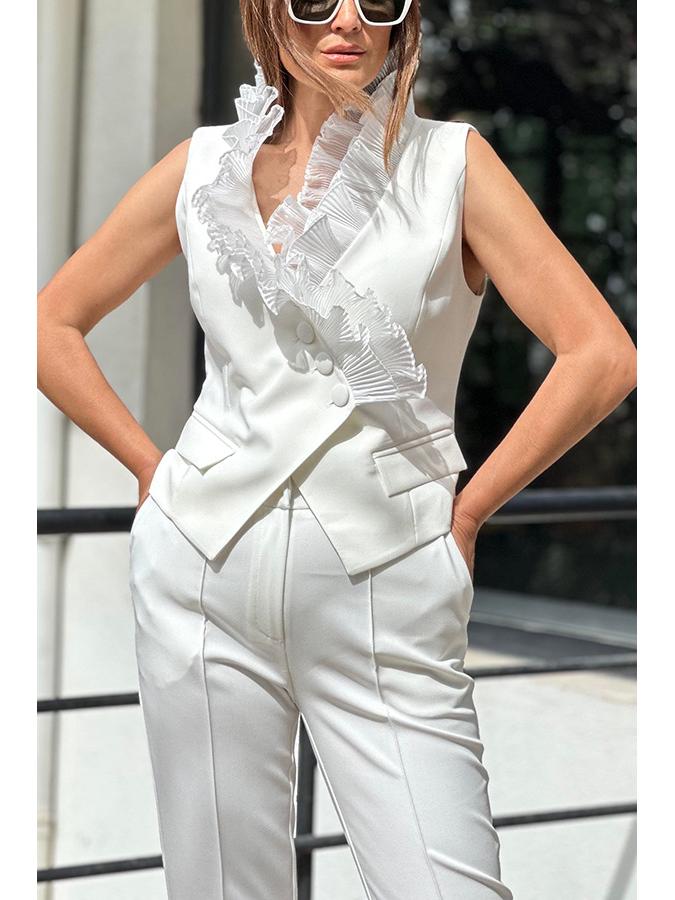 2024 European & American Spring/Summer Sleeveless Pocket Vest & Long Pants Women's Two-Piece Set