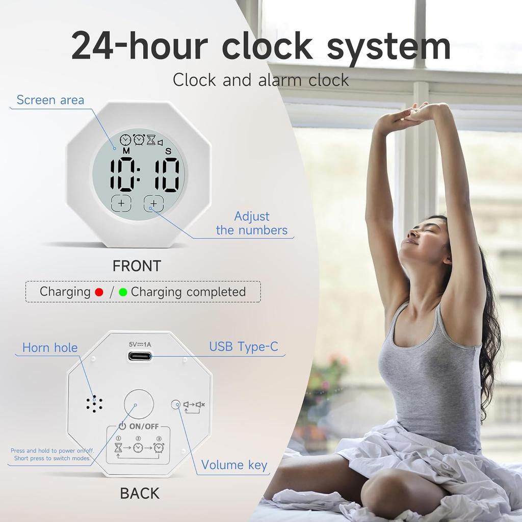Pomodoro Timer with Clock,5, 25, 3,10,30,60,90 Minutes Preset, Desk Productivity Timer w/Gravity Sensor, Cube Timer for ADHD, Clock/Alarm Clock/Mute,