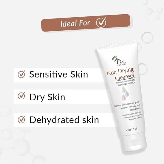 Fixderma Non Drying Cleanser, Soap-free & pH Balanced Cleanser, Pore-Refining, Dermatologist Tested& Non-irritating Skin Cleanser - 60g