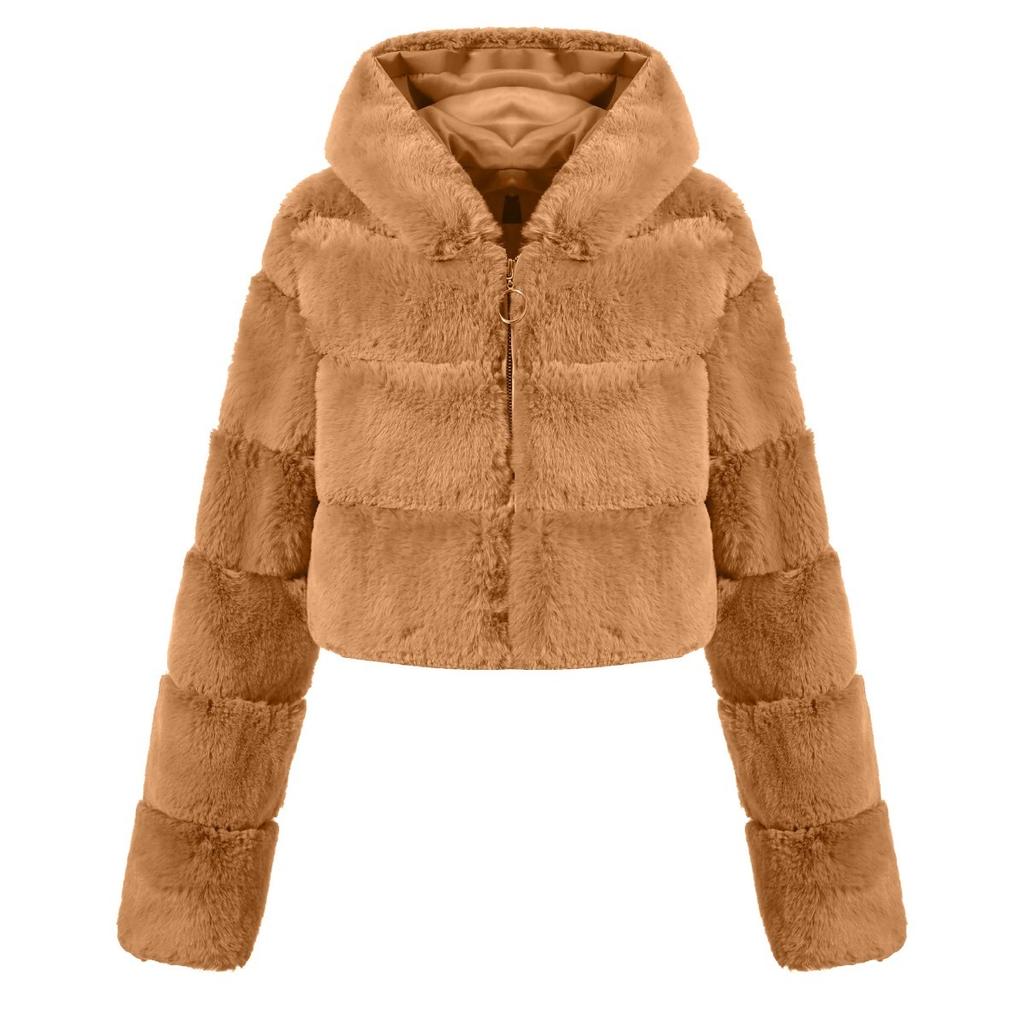 Y2k Streetwear Women Autumn Winter Faux Fur Coat Hooded Cropped Jacket Fur Coat Long Sleeve Cardigan Soft Tops Vintage Harajuku