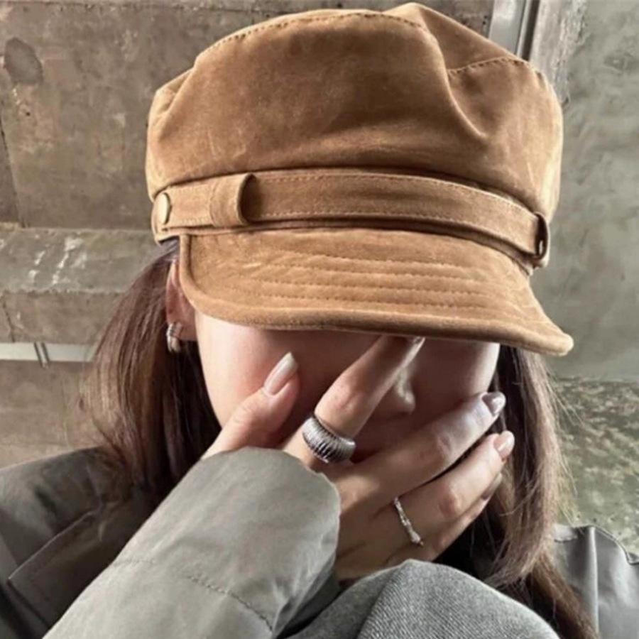 Suede pleated flat-top equestrian hat, new vintage vintage newsboy hat, casual versatile face-enhancing baseball cap