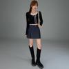New Arrivals Open Run Women Layered Crop Long Sleeve Knit Rib Button Lace Design