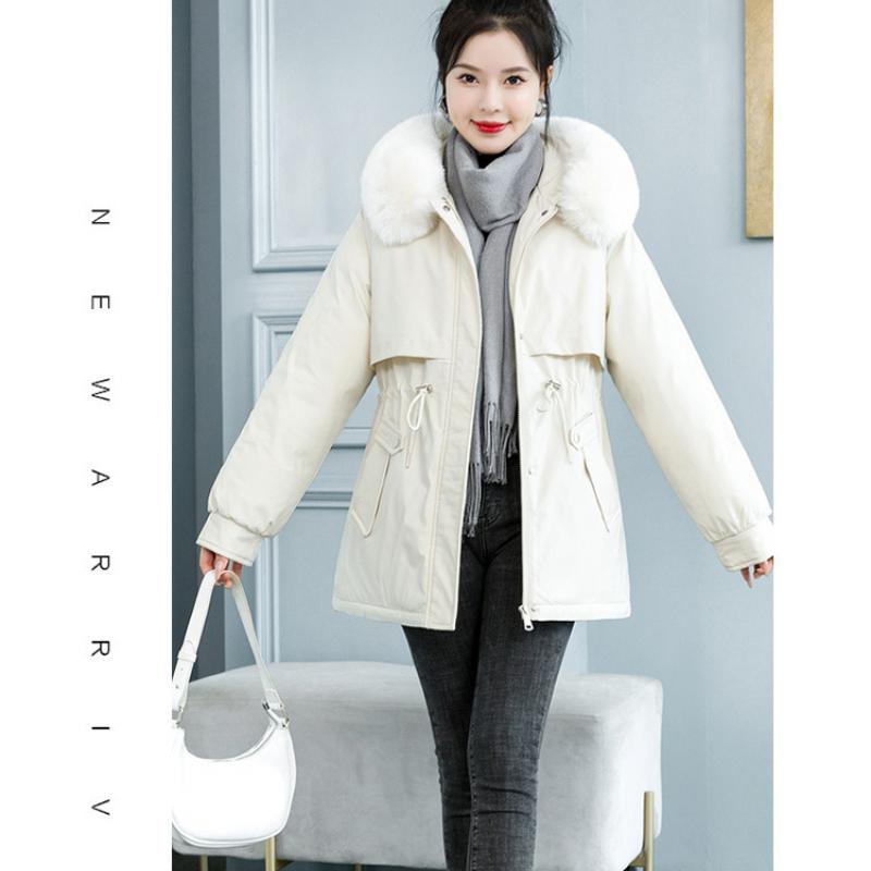 Herbst und Winter Damen einfarbig mittellange Taille mit Kapuze Pie zur Überwindung der Verdickung warme Damenjacke 6 Farben