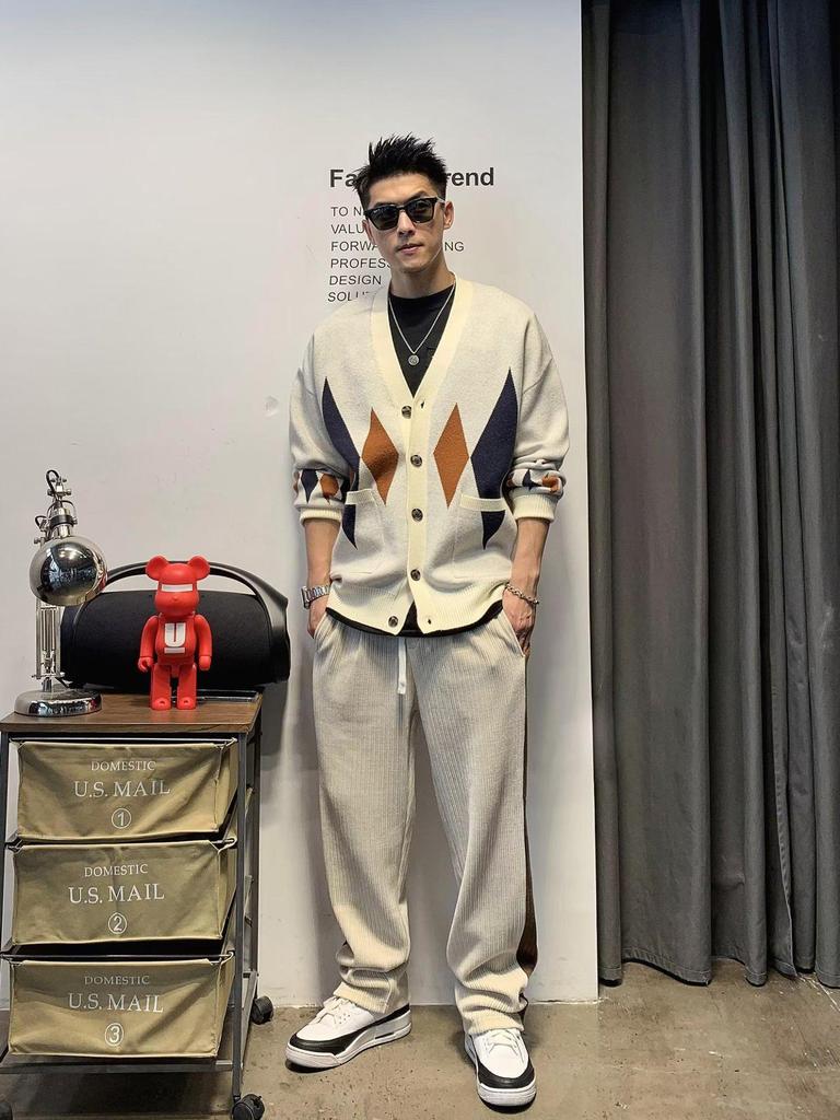 Cardigan en maille tendance coupe ample pour homme - Style Hong Kong High Street Printemps