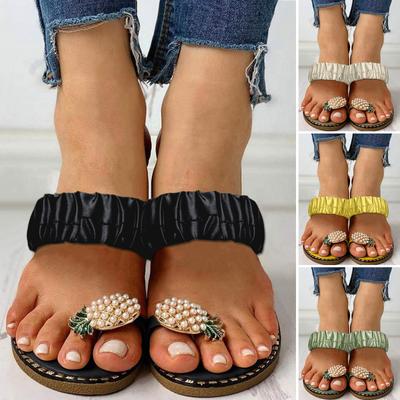 Bohemian Flat-Toe Sandals for Women, Beach Shoes with Pineapple Pearls, Plus Size, Summer, Sandals Women