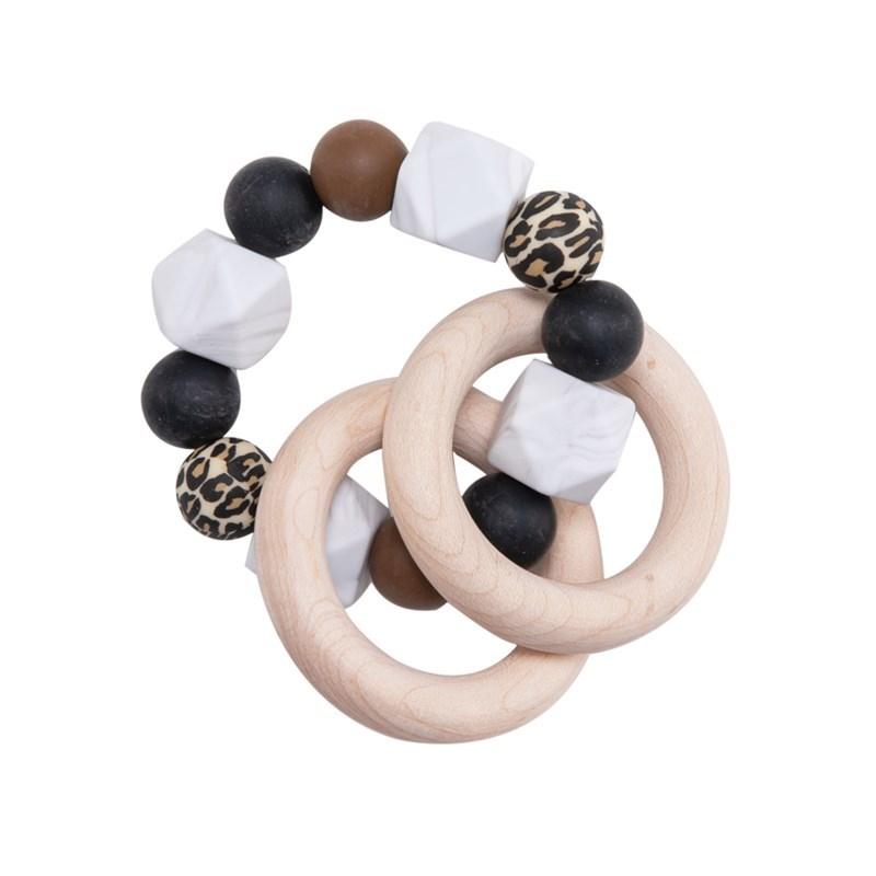 Baby Toys 1Pc Wooden Rattle Ring Teething Nursing Bracelets Bpa Free Silicone Bead Music Rattle Hanger Newborn Educational Toys