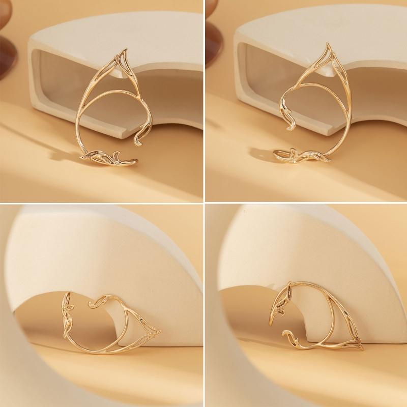 European and American Jewelry Novelty Single Metal Three-dimensional Earring Female Hollow Cat Ear Outline Elf Ear Clip