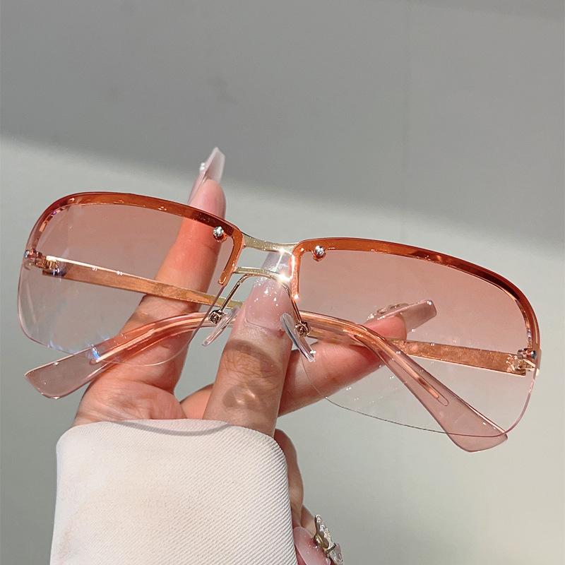 Vintage Rimless Sunglasses Women For Men Luxury Brand Designer Sun Glasses Punk Popular Sexy Ladies Metal Pink Eyeglasses