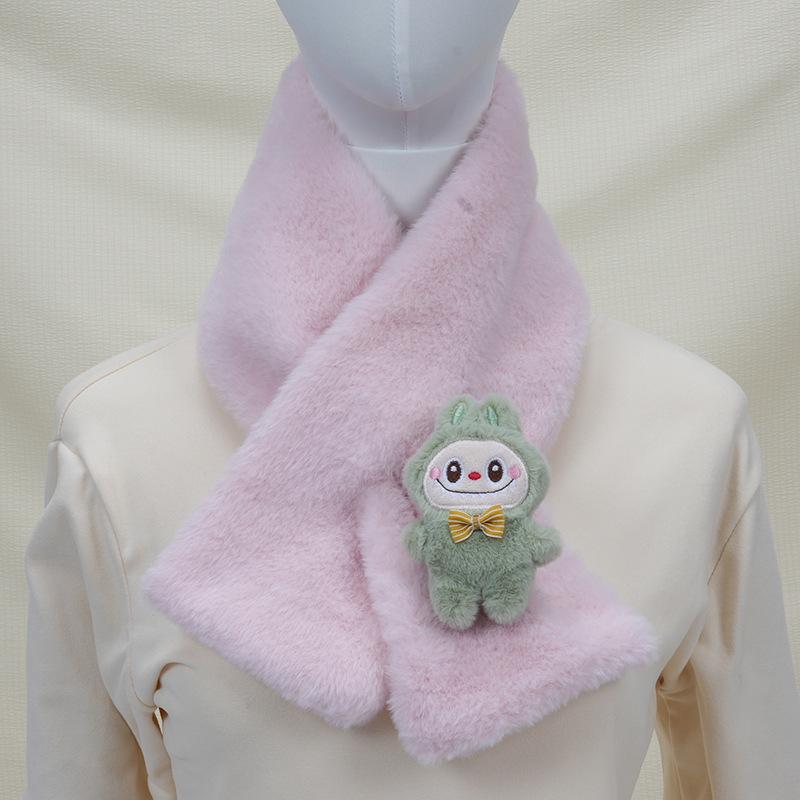 2025 Autumn/Winter Cute Cartoon Plush Scarf: Faux Rabbit Neck Warmer for Girls