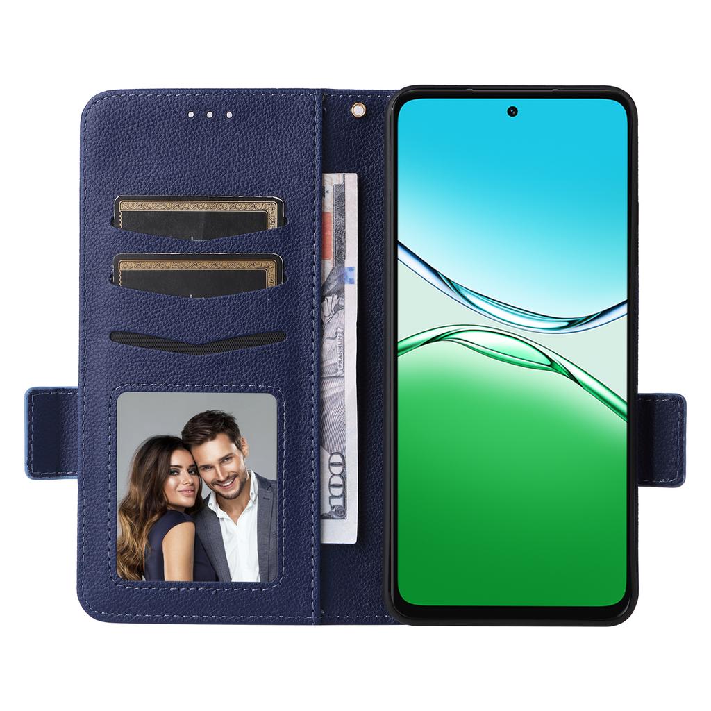 For Oppo A5 5G/4G/A5m Etui med Håndleddsstropp Litchi Tekstur PU Lær Lommebok Telefondeksel