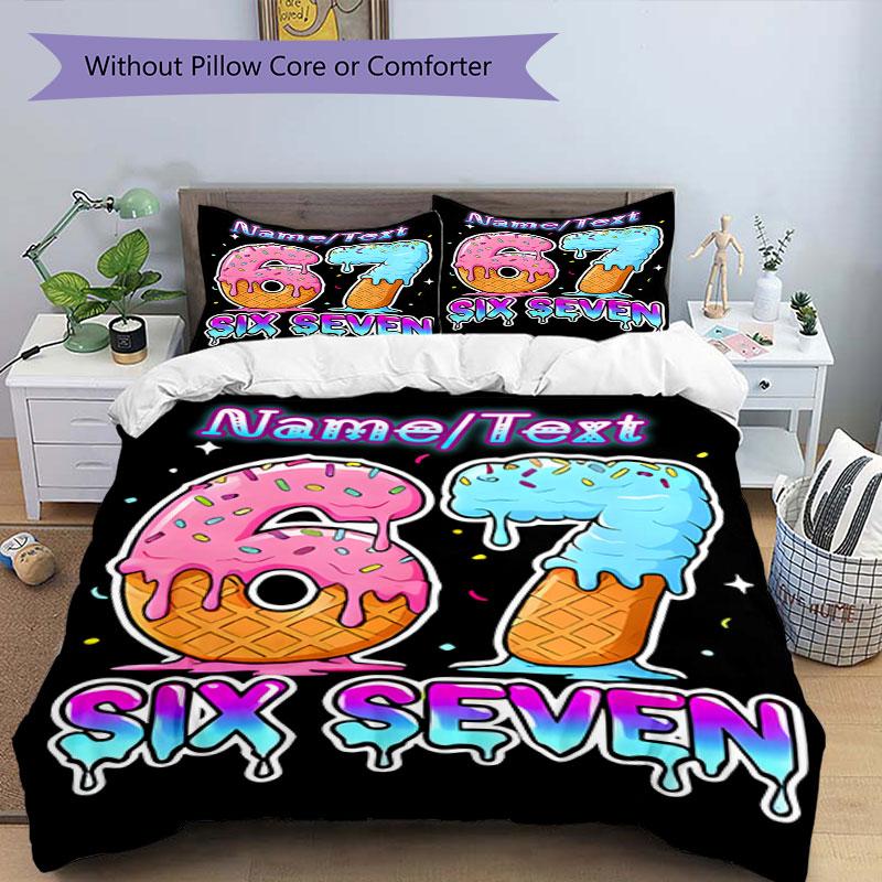 3PC Custom Name Dessert Number Celebration Bedding Set Printed Bedding Set Duvet Cover Closure Includes 1 Duvet Cover & 118 Pillowcases for Bedroom