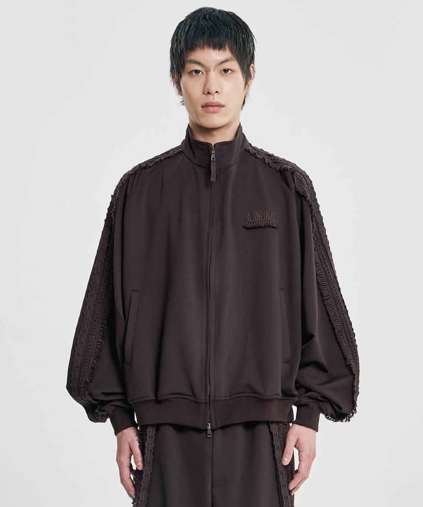 AJOBYAJO Multi Lace Trim Raglan Track Jacket [Dark Brown]