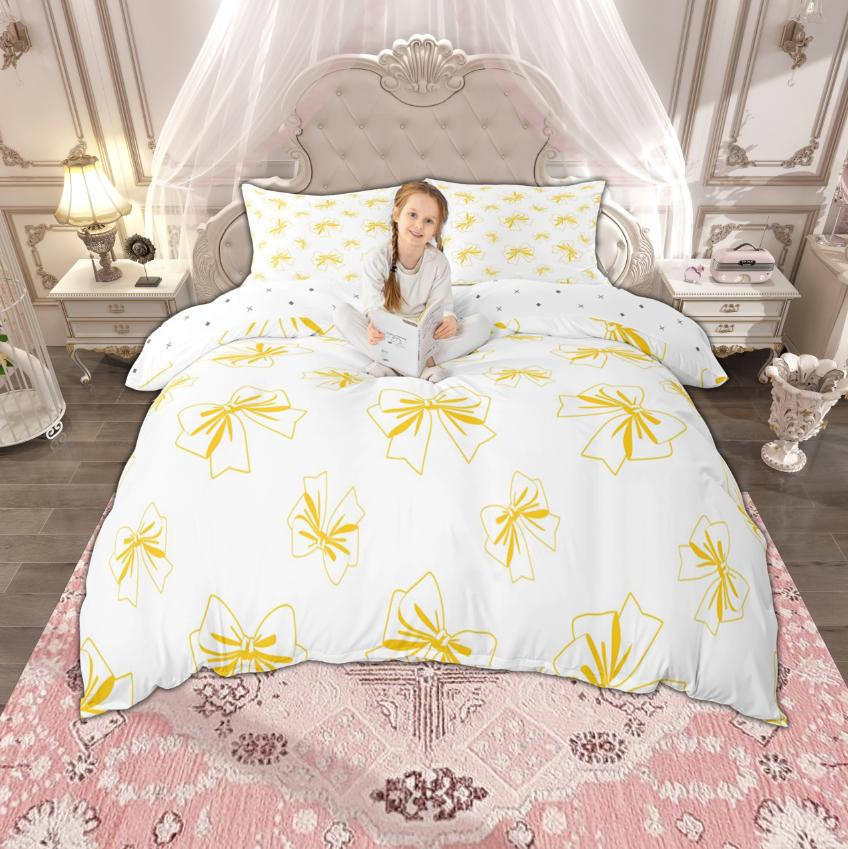 Homewish Girls Bow Knot Duvet Cover Set 2Pcs/3Pcs Princess Style Bedding Ribbon Bow-Tie Bed Cover Set