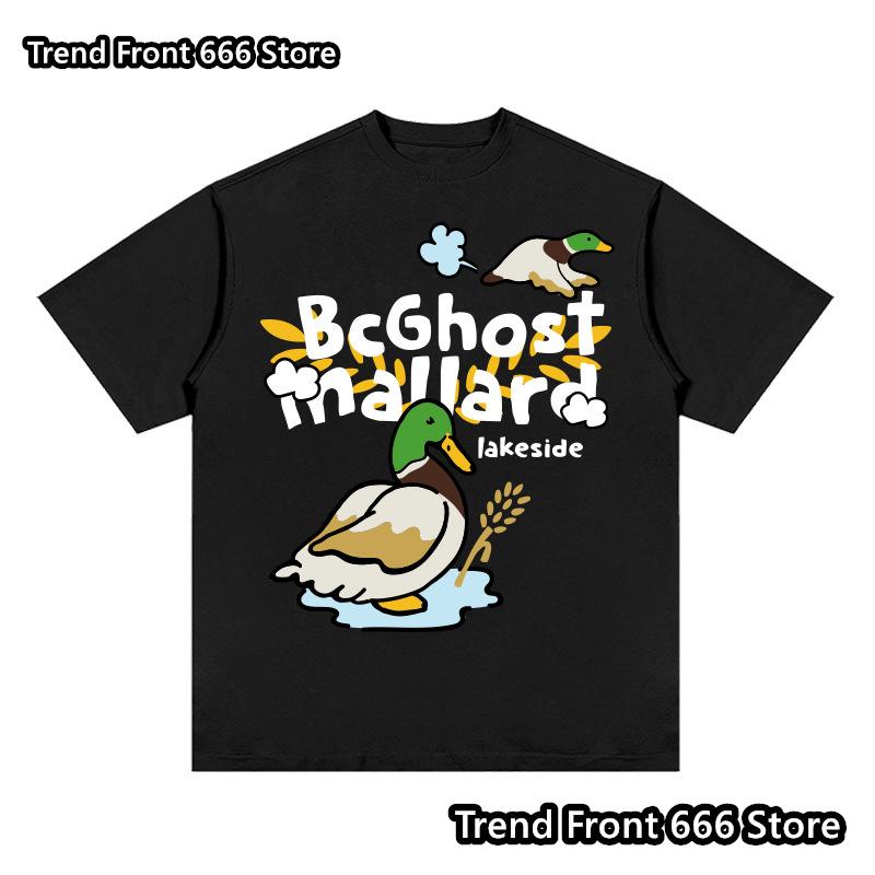 

New arrives Summer Mens Mallard Print Cotton T shirts Trend Funny Tees Men s Short Sleeve Streetwear Tops 110cm