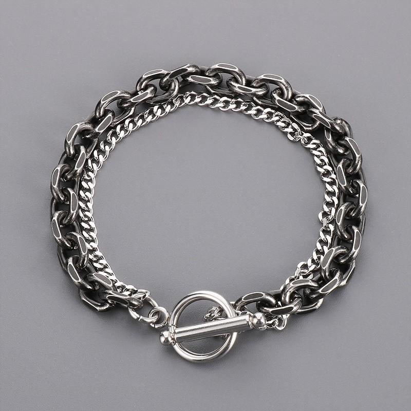 

7mm Stainless Steel Double-Style Chains Bracelet for Men Women Trendy Figaro Chain with OT Clasp Male Charm Arm Jewelry Gift 19CM чорний