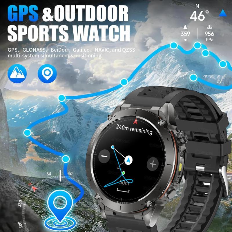 2025 New Outdoor GPS Smart Watch 1.43" AMOLED 10ATM Waterproof Bracelet Compass Sports Tracker BT Call Smartwatch Men For Xiaomi IOS