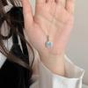 S925 Sterling Silver Sugar Cube Necklace , Blue Zirconia Pendant , Light Clavicle Chain for Women