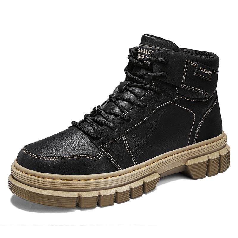 

Модная мужская мотоциклетная обувь Осень Новые уличные рабочие ботинки Мужские высокие ботинки на шнуровке на толстой подошве Мужская обувь 44