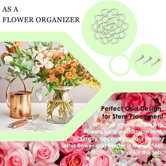 3Pcs Stainless Steel Spiral Stem Holder with Clip Vase Insert Flower Arranger