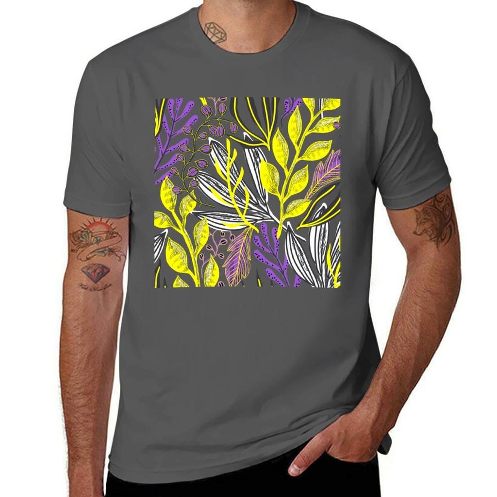 Plants Background Nonbinary Nonbinary Pride TShirt Big and Tall Basic Tee Shirt