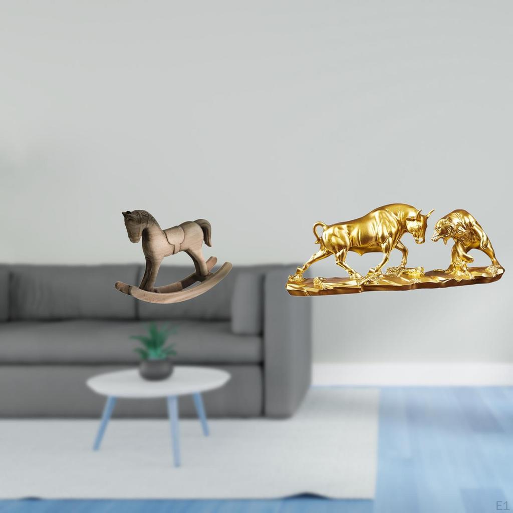 Retro Artistic Rocking Horse And Bull Wood Sculpture Decorative Ornament Figurine for Centerpiece
