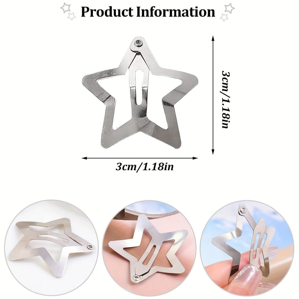 5pcsY2K Silver Star Shaped Hair Clip, Girls' Star Shaped Metal Clip, Simple Baby Hair Clip, Holiday Gift Broken Hair Clip