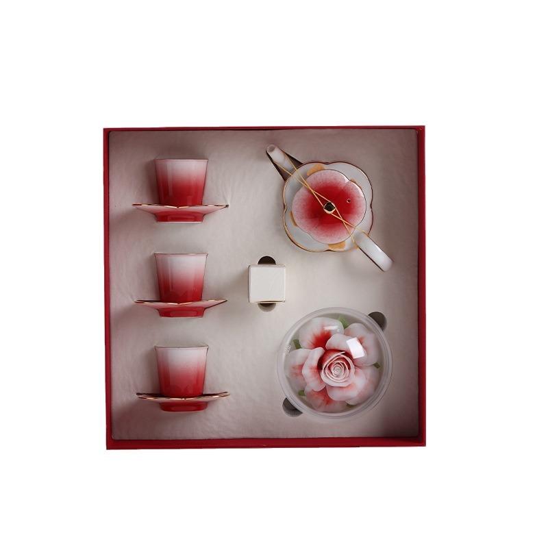 Souvenir rose flower language aromatherapy gradual change ceramic high-end tea set set to send girls birthday high-end gifts