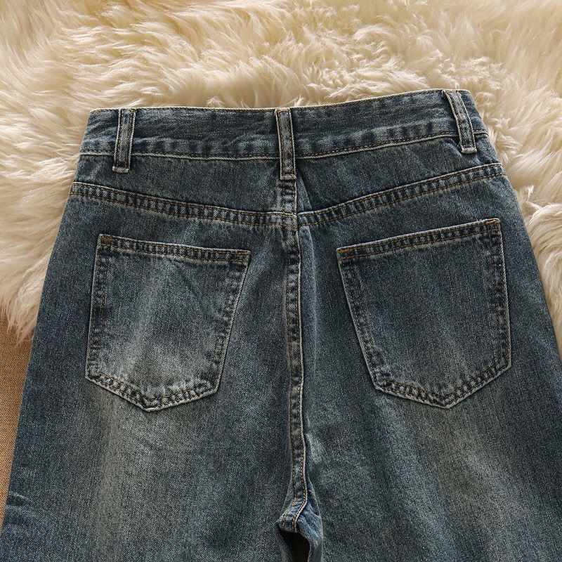 Chic Women's Vintage Color Block Knit Cardigan & High Waist Jeans Set for Autumn/Winter