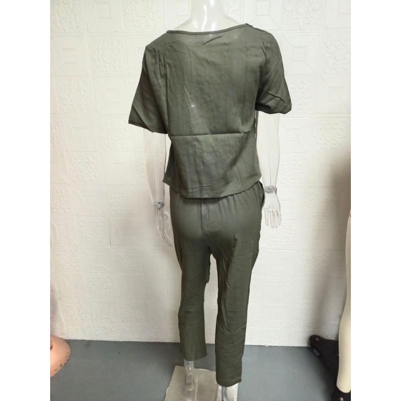 Large Size Women's Solid Color Retro Pants Suit Cotton and Linen Casual Long Sleeve Loose Cotton Suit