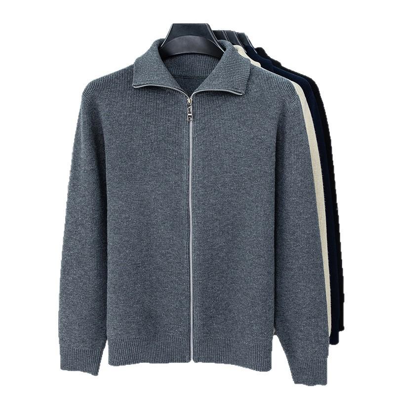 2025 Autumn/Winter Men's Thick Wool Knit Cardigan Business Casual Jacket for Middle-Aged Dads