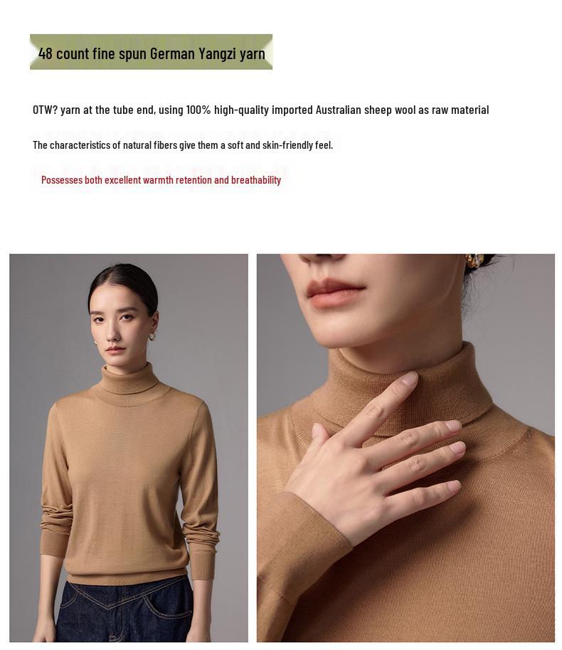 Elegant High Neck Women's Merino Wool Sweater - Ultra-Fine Knit, Autumn 2026