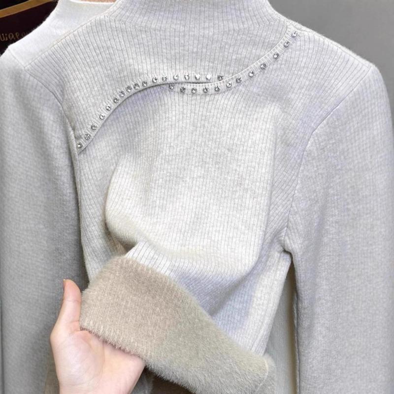 Autumn and winter black semi-turtleneck bottoming shirt women's new slim-fitting versatile long-sleeved knitted sweater top trendy