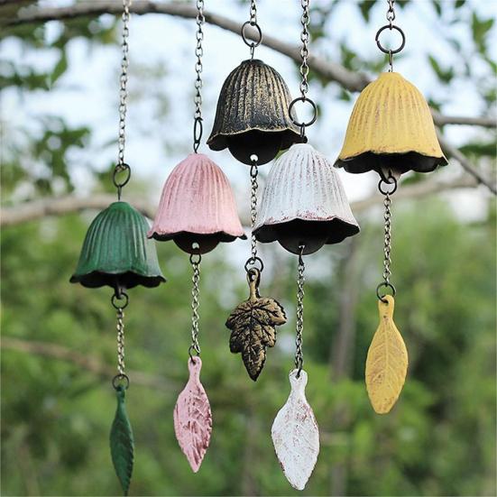 Japanese Bless Wind Chime Cast Iron Outdoor Small Wind Chime Retro Garden Hanging Wind Bell for Good Luck Patio Balcony Decoration