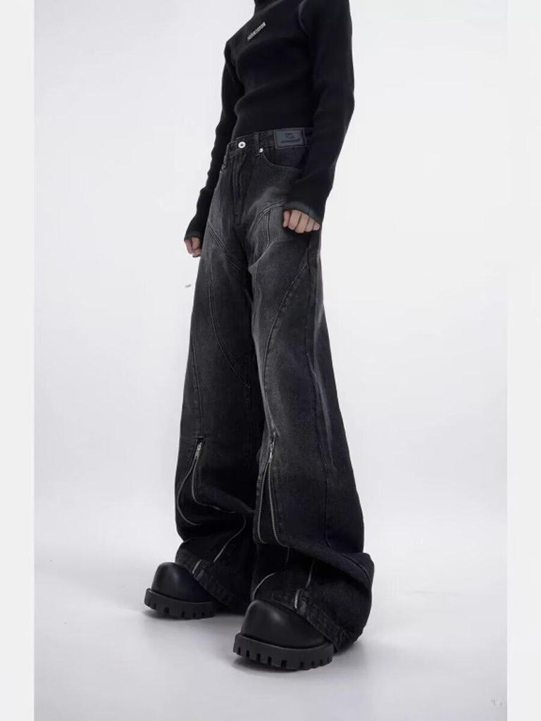 Pánské hip-hopové volné rovné džíny Four Seasons s cool zipovým rozšířením.