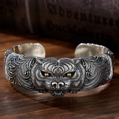 Bracelet tête de tigre pour hommes, rétro, personnalité, Version large, tendance, ouverture réglable, accessoires bijoux