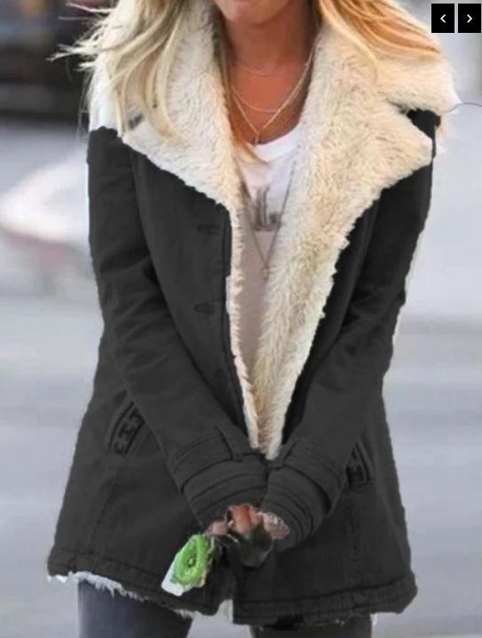 Women's Lapel Sherpa Lined Denim Jacket Straight Fit Urban Style Warm Fleece Winter Outer Coat