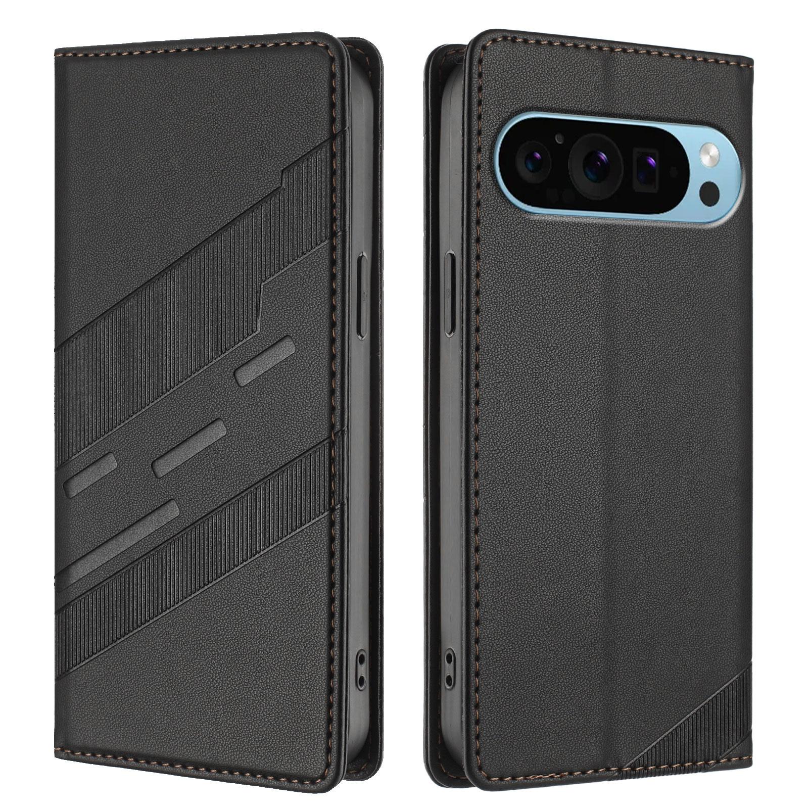 

For Google Pixel 9 Pro Phone Cases Punk Style Imprinted Wallet Stand Leather Cover Black