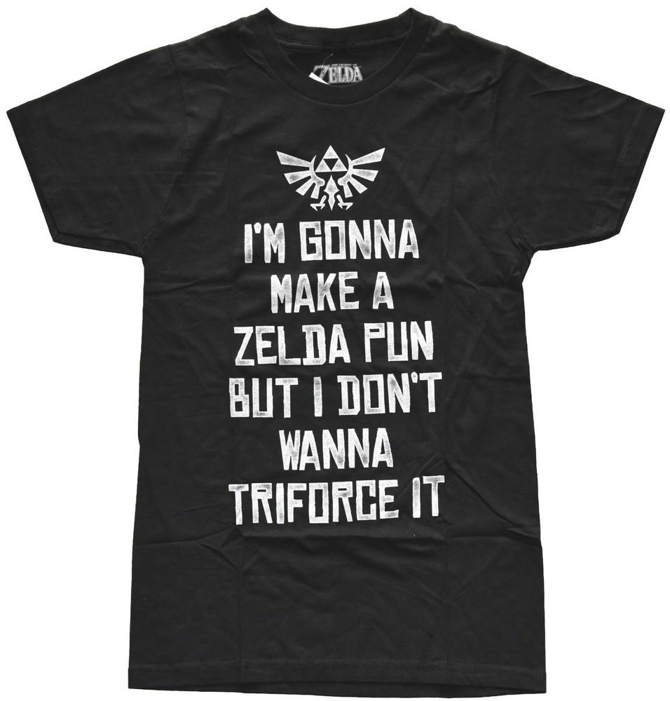 Nintendo Zelda Triforce Pun Men's Black Graphic T-Shirt New