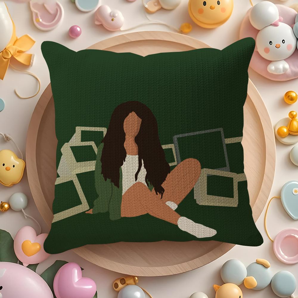 American Singer Star S-Sza Cushion Cover Natural Linen Organic Fabric Double-Sided Printing Sofa Home Decor Gift Pillow Cover