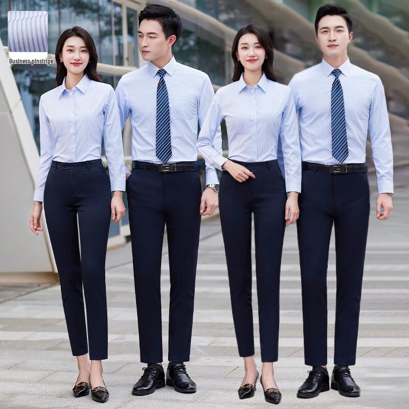 Unisex Fine Striped Long Sleeve Business Shirt