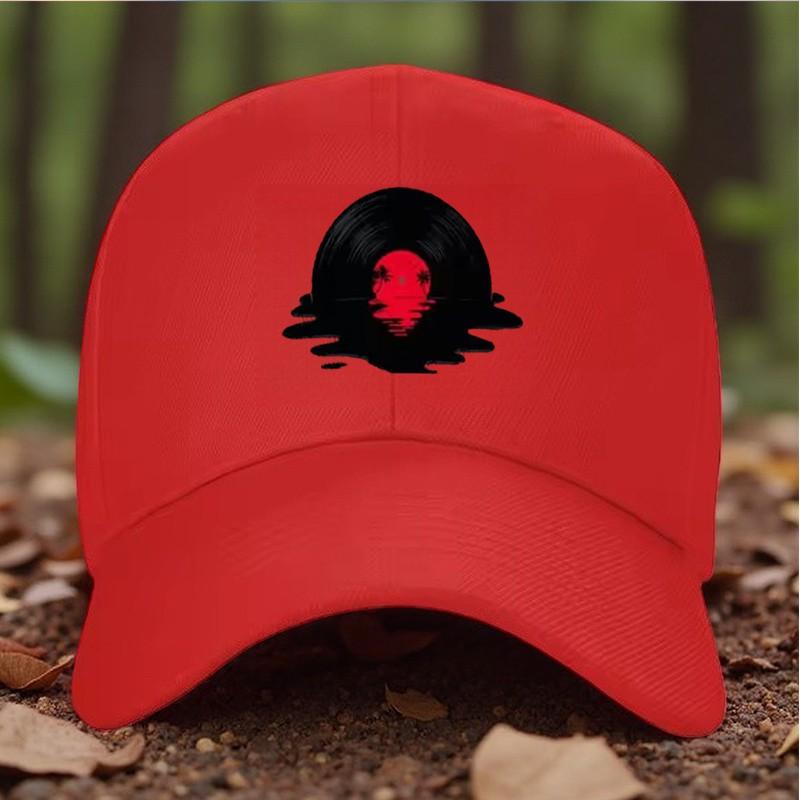 Vinyl Record Sunset Melting Graphic Baseball Cap Polyester Adjustable Outdoor Sports Hat One Size