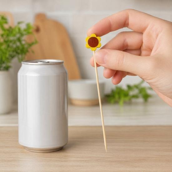100PCS Disposable Fruit Stick, Flower Top Decor Bamboo Skewers, Multipurpose Food Picks Party Supplies, for Appetizers Cocktails Barbecue Cakes