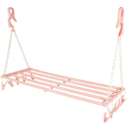 Sawafuji Laundry Drying Rack, Bath Towel Hanger with 5 Clothes Holders and 10 Towel Clips, Light Pink, 790mm Wide, Made in Japan, Easy Drying, Foldabl