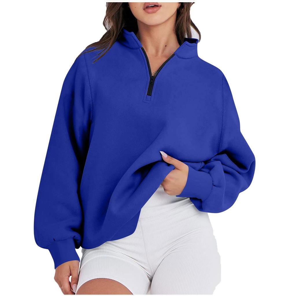 Women's Casual Fashion Long Sleeve Solid Color Zip Sweatshirt Top