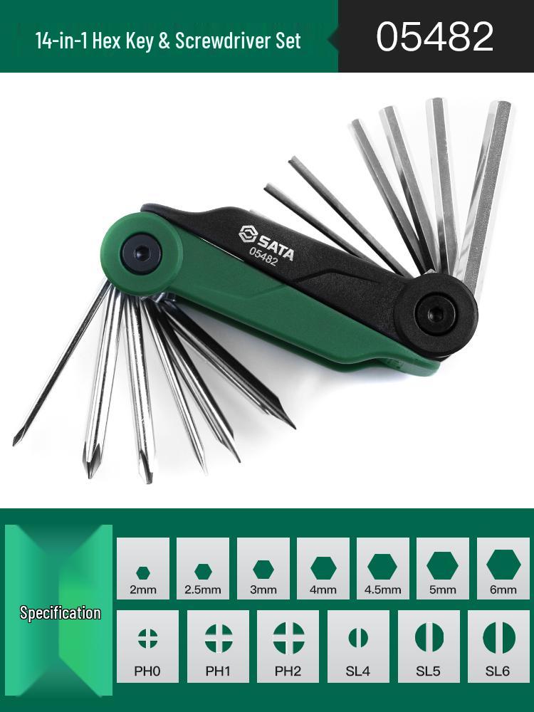 SATA Folding Hex Wrench & Screwdriver Set (3/4/5/6/8mm) Multifunctional Tool