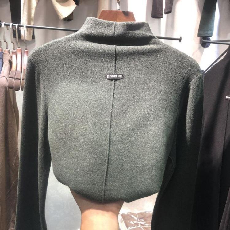 Double Faced Velvet Women Sweater High Collar Shirt with Bottomed Top