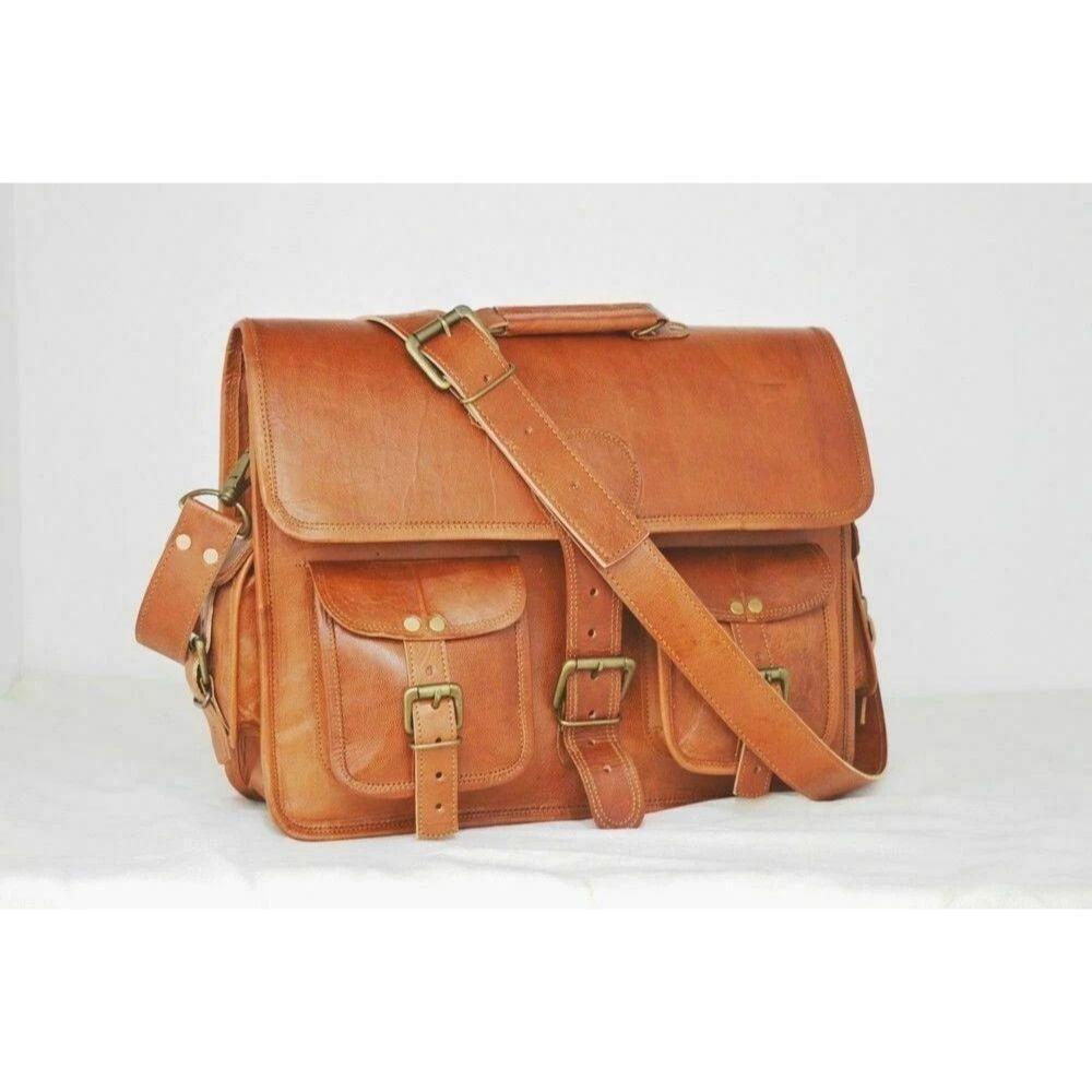 Men's Vintage Brown Leather Shoulder Messenger Laptop Bag Briefcase Computer