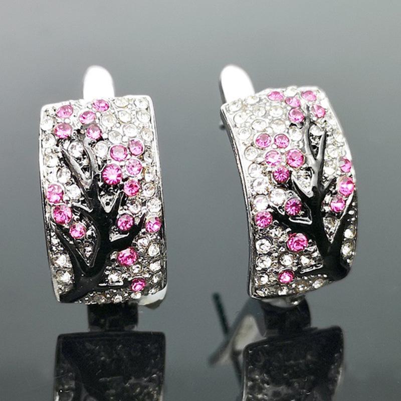 Stylish Diamond-Studded Plum Blossom Earrings - European & American Fashion