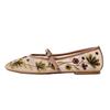 Autumn New Retro Flower Embroidered Mesh Single Shoes  Shoes Fashionable Breathable Green One-word Ballet Flats